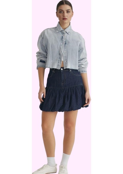 Kadın Balon Denim Mini Etek Pamuk Yaz Aylarının Vazgeçilmezi Günlük Kullanım Modern Tasarım