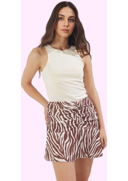 Kadın Yüksek Bel Kalem Mini Etek Örme Kumaş Zebra Desenli Yazlık Yaz Aylarının Vazgeçilmezi fiyatları