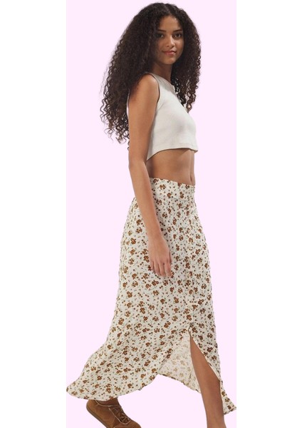 Kadın Shally Dokuma Çiçekli Yırtmaçlı A Line Viskoz Midi Etek Günlük Kullanım Modern Tasarım fiyatları