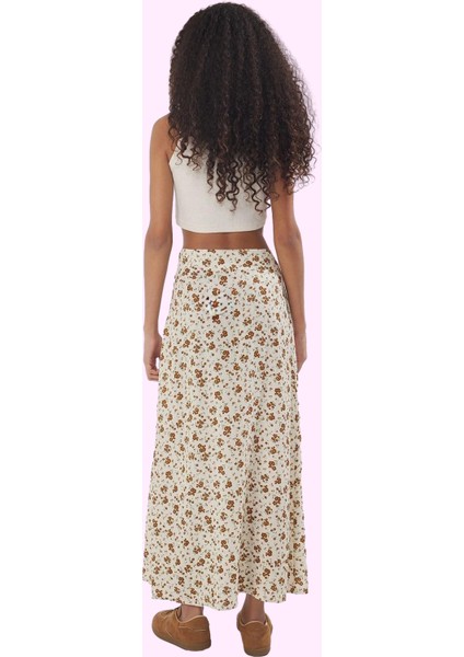 Kadın Shally Dokuma Çiçekli Yırtmaçlı A Line Viskoz Midi Etek Günlük Kullanım Modern Tasarım modelleri