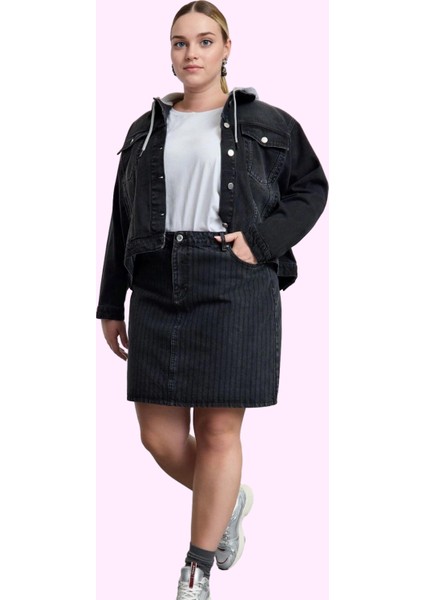 Kadın A Line Çizgili Denim Mini Etek Pamuk Rahat Günlük Kombinler Yaz Aylarının Vazgeçilmezi