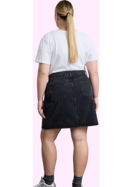 Kadın A Line Çizgili Denim Mini Etek Pamuk Rahat Günlük Kombinler Yaz Aylarının Vazgeçilmezi modelleri