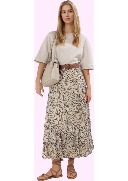 Kadın Rahat Kloş Maxi Etek Polyester Animal Desenli Tüm Sezonlar Yaz Aylarının Vazgeçilmezi