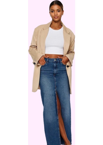 Kadın Pamuklu Denim Maxi Etek; Kalem Kalıp Kemerli Günlük Kullanım Yaz Aylarının Vazgeçilmezi fiyatları