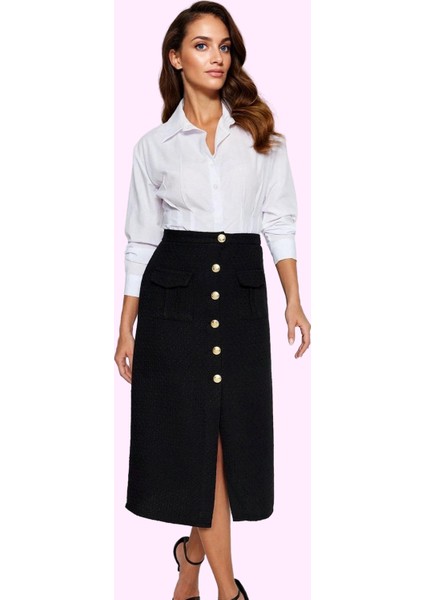 Kadın A Line Tüvit Midi Etek Kışlık Ofis Şıklığı Dokuma Günlük Kullanım Yaz Aylarının Vazgeçilmezi