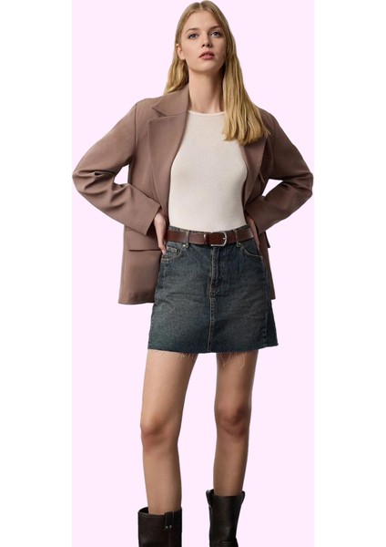 Kadın Pamuk Denim Mini Etek Yüksek Bel A Line Günlük Şıklık Hafta Sonu Yaz Aylarının Vazgeçilmezi