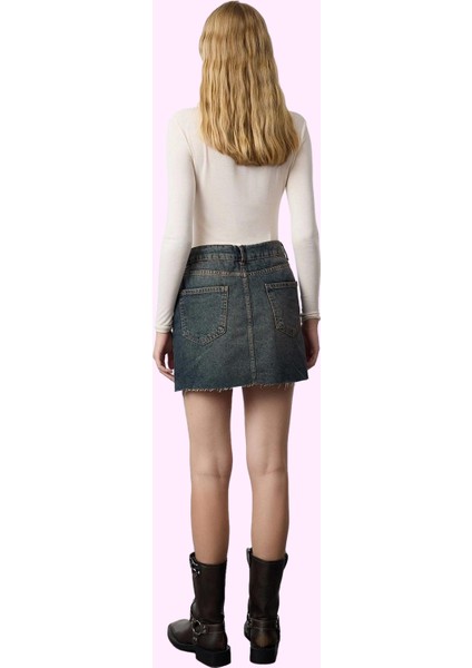 Kadın Pamuk Denim Mini Etek Yüksek Bel A Line Günlük Şıklık Hafta Sonu Yaz Aylarının Vazgeçilmezi modelleri