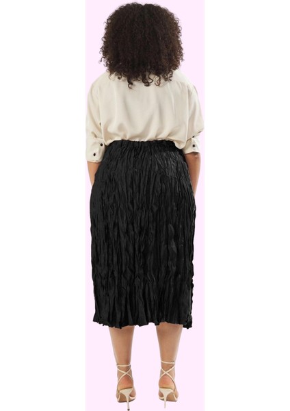 Kadın Büyük Beden Saten Dokuma Etek Kemer Detayı Midi Boy Günlük Yaz Aylarının Vazgeçilmezi modelleri