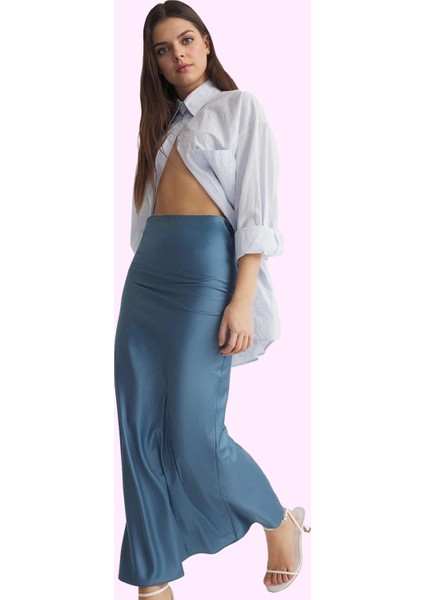 Kadın Saten Dokuma Maxi Etek Balık Kesim Kemer Detaylı Yazlık Rahatlık Yaz Aylarının Vazgeçilmezi fiyatları