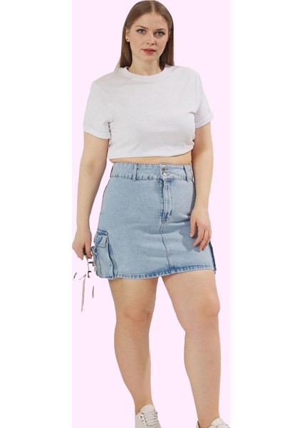 Kadın Pamuklu Denim Etek; Yüksek Bel Düz Desen Mini Boy Rahat Günlük Stil Kaliteli Malzeme