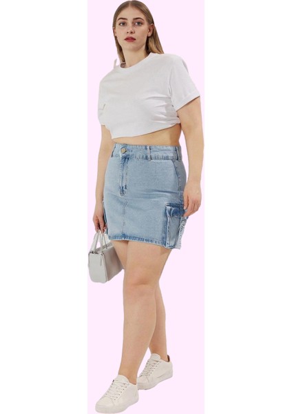 Kadın Pamuklu Denim Etek; Yüksek Bel Düz Desen Mini Boy Rahat Günlük Stil Kaliteli Malzeme fiyatları