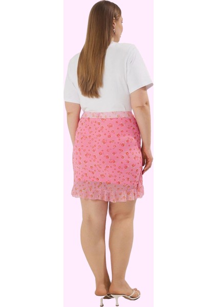 Büyük Beden Kadın Çiçekli Mini Etek Mesh Kumaş Günlük Stil Hafta Sonu Yaz Aylarının Vazgeçilmezi modelleri