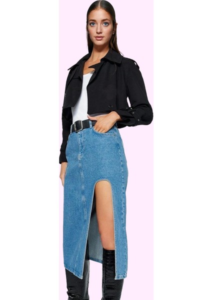 Kadın Pamuk Denim Midi Etek Düz Desenli Kalem Kalıp Günlük Casual Tarz Yaz Aylarının Vazgeçilmezi