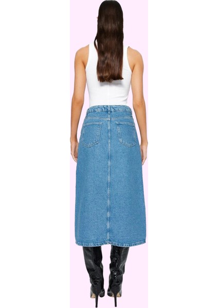 Kadın Pamuk Denim Midi Etek Düz Desenli Kalem Kalıp Günlük Casual Tarz Yaz Aylarının Vazgeçilmezi modelleri