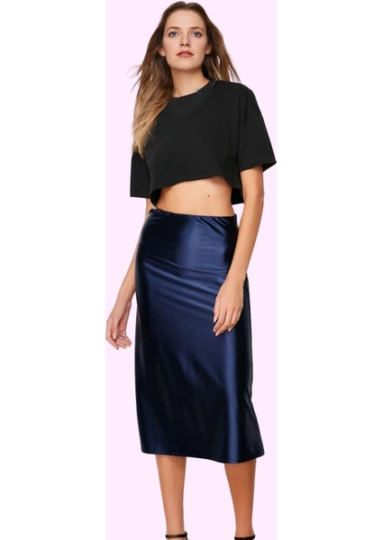 Kadın A Kesim Midi Etek; Saten Kumaş Beli Lastikli Günlük Şıklık Yaz Aylarının Vazgeçilmezi