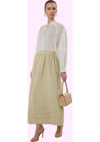 Kadın Pamuk Polyester Maxi Kloş Etek Dantel Detaylı Tüm Sezon Günlük Kullanım Modern Tasarım