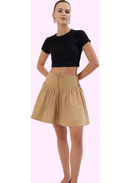 Kadın Gabardin Dokuma Kloş Mini Etek Yüksek Bel Rahat Günlük Hafta Sonu Yaz Aylarının Vazgeçilmezi