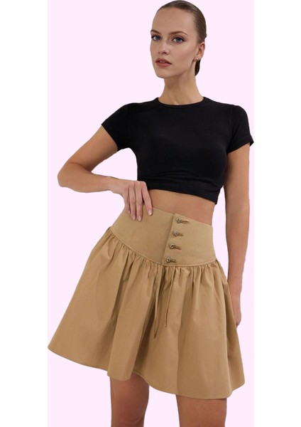 Kadın Gabardin Dokuma Kloş Mini Etek Yüksek Bel Rahat Günlük Hafta Sonu Yaz Aylarının Vazgeçilmezi fiyatları