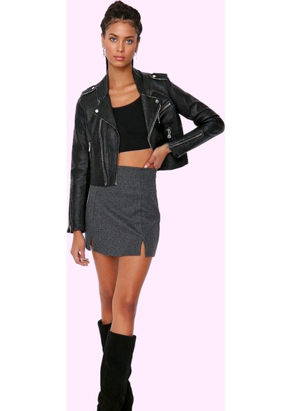 Kadın Mini Etek Yırtmaç Detaylı Beli Lastikli Örme Kumaş Günlük Kullanım Dayanıklı Malzeme fiyatları