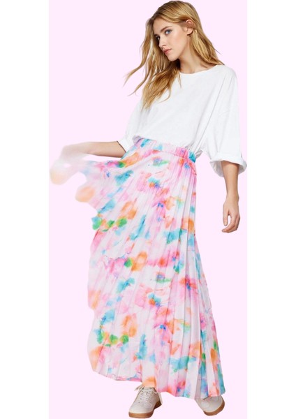 Kadın Çiçek Desenli Kloş Maxi Etek Fermuarlı Cepsiz Ramadan Koleksiyonu Günlük Şık Hafta Sonu