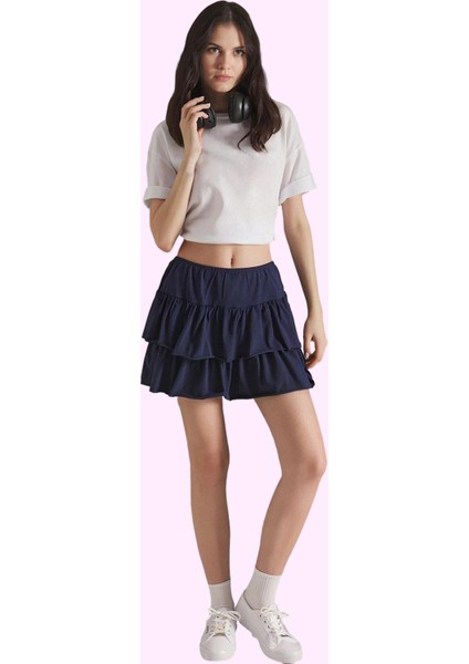 Kadın Basic Yüksek Bel Mini Örme Etek Renk Yazlık Fırfırlı Skater Yaz Aylarının Vazgeçilmezi