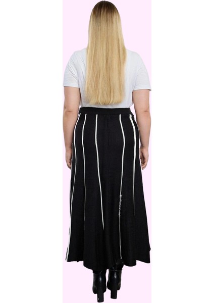 Kadın Çizgili Triko Etek Midi Boy Kloş Kesim Günlük Şıklık Hafta Sonu Yaz Aylarının Vazgeçilmezi modelleri