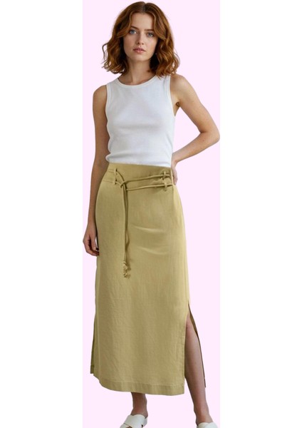 Kadın Renk Yandan Yırtmaçlı Maxi Etek Keten Karışımlı Dokuma Kumaş Yaz Aylarının Vazgeçilmezi modelleri