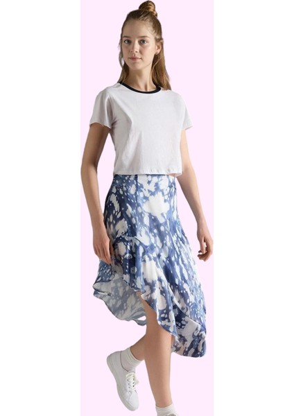 Kadın Yazlık Midi Boy Desenli Etek Astarlı Dokuma Saten Kumaş Günlük Kullanım Modern Tasarım