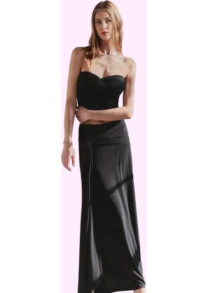 Kadın Örme Maxi Etek Renk Sandy Dokuma Aksesuar Detaylı Bodycone Yaz Aylarının Vazgeçilmezi