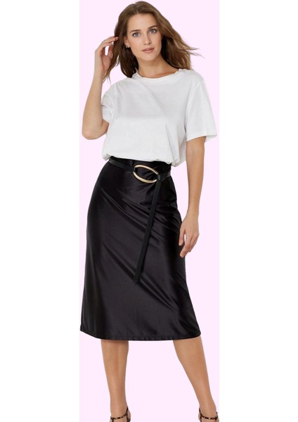 Kadın A Kesim Midi Etek; Saten Kumaş Beli Lastikli Günlük Şıklık Yaz Aylarının Vazgeçilmezi