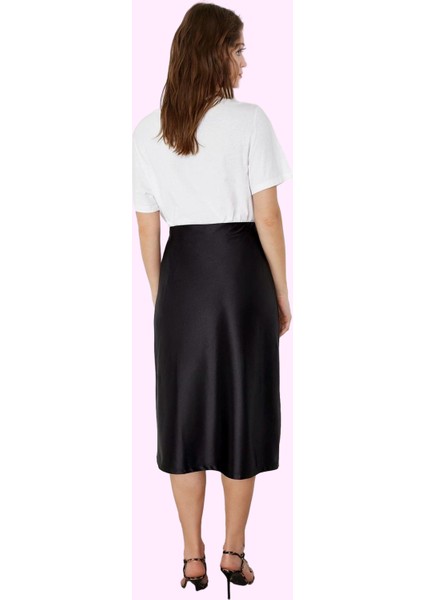 Kadın A Kesim Midi Etek; Saten Kumaş Beli Lastikli Günlük Şıklık Yaz Aylarının Vazgeçilmezi modelleri