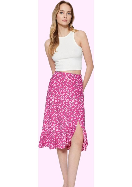 Kadın Yüksek Bel A Line Midi Etek Çiçekli Desenli Örme Kumaş Rahat Yaz Aylarının Vazgeçilmezi