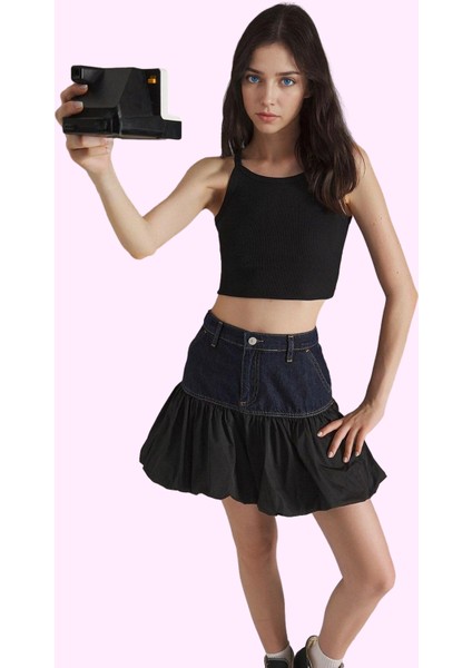 Kadın Mini Boy Fırfırlı Denim Etek Pamuk Günlük Kombinler Için Hafta Sonu Kaliteli Malzeme