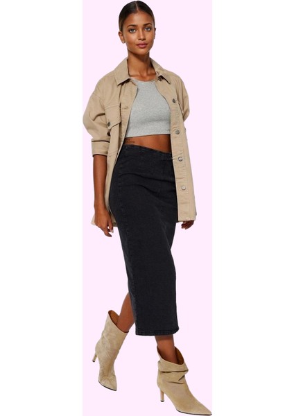 Kadın Denim Kalem Etek Midi Boy Rahat ve Şık Günlük Kombinler Hafta Sonu Dayanıklı Malzeme