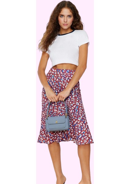 Kadın Yüksek Bel Midi Dokuma Etek Casual Günlük Stil Için Çok Animal Desen Kaliteli Malzeme