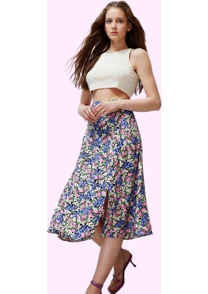 Kadın A Line Midi Etek Dokuma Kumaş Viskoz Cepsiz Çiçek Desenli Günlük Yaz Aylarının Vazgeçilmezi fiyatları