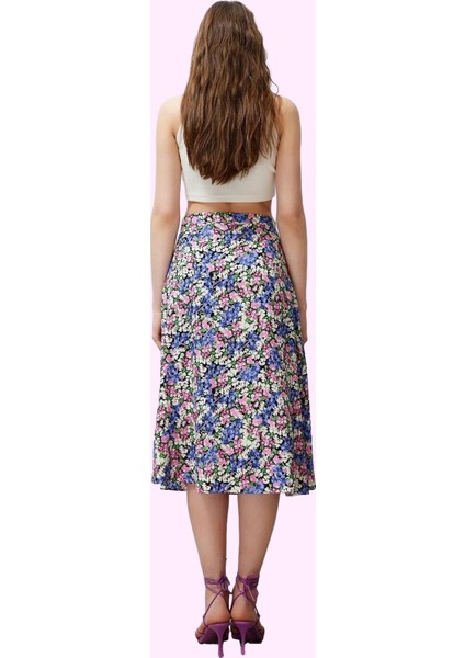 Kadın A Line Midi Etek Dokuma Kumaş Viskoz Cepsiz Çiçek Desenli Günlük Yaz Aylarının Vazgeçilmezi modelleri