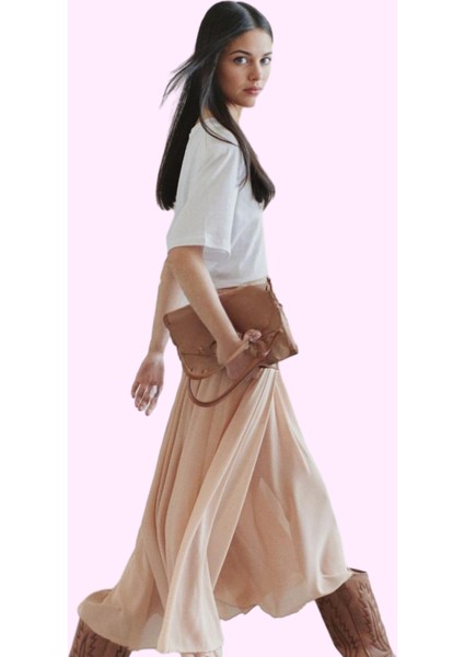 Kadın Şifon Etek A Line Siluet Yüksek Bel Dokuma Yazlık Günlük Kullanım Yaz Aylarının Vazgeçilmezi