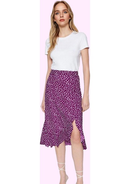 Kadın Skater Kalıp Midi Etek Renk Çiçek Desenli Yazlık Model Günlük Kullanım Modern Tasarım