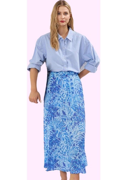 Kadın Yüksek Belli Maxi Etek Çok Çiçek Desenli Ramadan Koleksiyonu Lastikli Bel Günlük Hafta Sonu