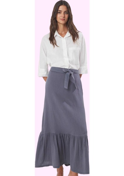 Kadın Pamuklu Müslin Dokuma A Line Maxi Etek Yazlık Casual Günlük Kullanım Kaliteli Malzeme