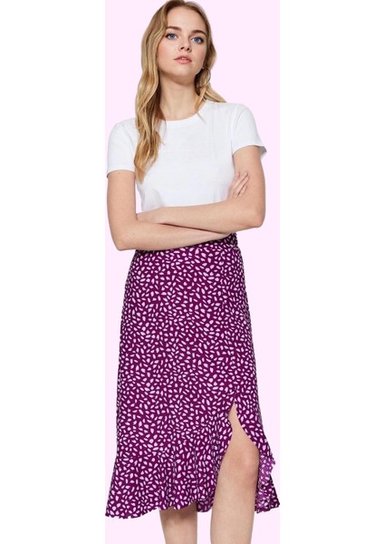 Kadın Yüksek Bel A Line Midi Etek Çiçekli Desenli Örme Kumaş Rahat Yaz Aylarının Vazgeçilmezi fiyatları