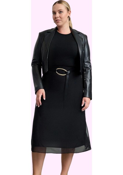 Kadın Büyük Beden Leopar Desenli Örme Midi Etek Günlük Casual Kombinler Yaz Aylarının Vazgeçilmezi