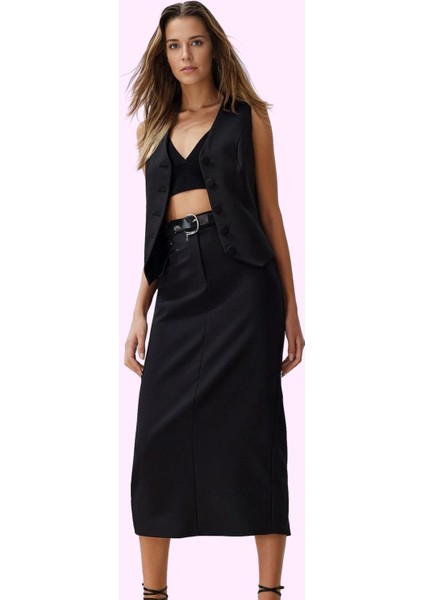 Kadın Kalem Midi Boy Dokuma Etek Düz Desen Finike Günlük Şıklık Yaz Aylarının Vazgeçilmezi