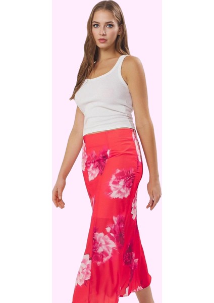 Kadın Çiçek Desenli Balık Etek Astarlı Maxi Boy Yazlık Günlük Kullanım Yaz Aylarının Vazgeçilmezi