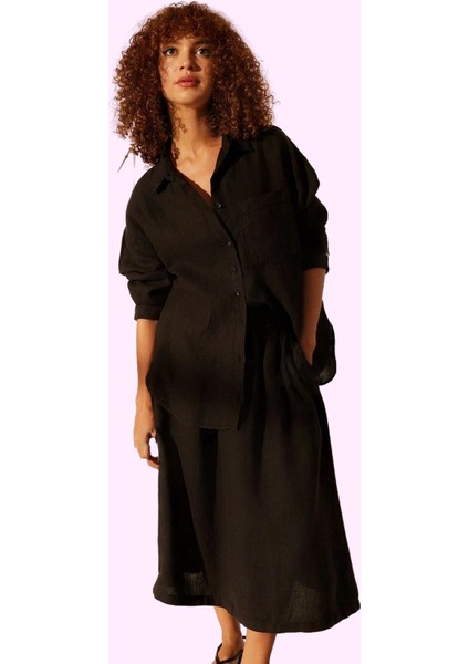 Kadın Keten Midi Etek Basic Siluet Rahat Günlük Kullanım Hafta Sonu Yaz Aylarının Vazgeçilmezi