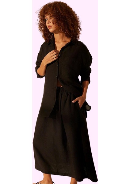 Kadın Keten Midi Etek Basic Siluet Rahat Günlük Kullanım Hafta Sonu Yaz Aylarının Vazgeçilmezi fiyatları