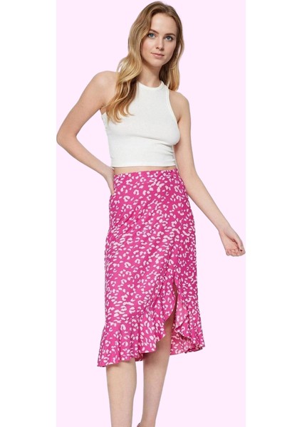 Kadın Yüksek Bel A Line Midi Etek Çiçekli Desenli Örme Kumaş Rahat Yaz Aylarının Vazgeçilmezi fiyatları