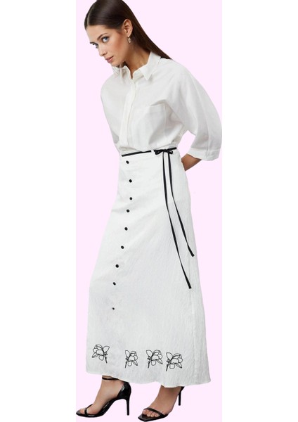 Kadın Ramadan Koleksiyonu Crinkle Dokuma Kemerli Astarlı Etek Günlük Kullanım Modern Tasarım fiyatları