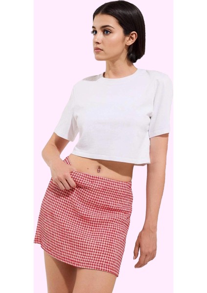 Kadın Slim Fit Kareli Mini Örme Etek Şort Detaylı Rahat Yazlık Günlük Kullanım Özel Günler